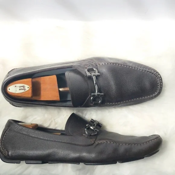 SALVATORE FERRAGAMO- Men\'s Brown Dress Shoes Size 15 Authenticated Salvatore Ferragamo Gancini Calf Leather Logo Derby Shoes w  main image 4